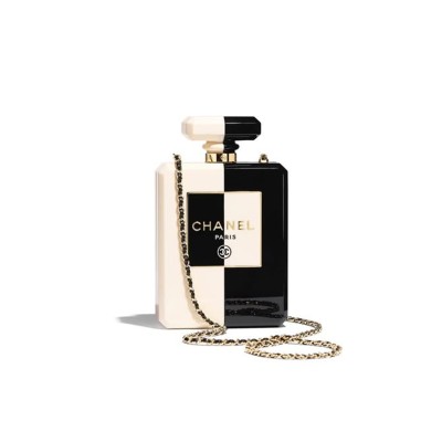 CHANEL MASTER WHITE BLACK PLEXIGLASS PERFUME BOTTLE CLUTCH (20*12*4cm) 